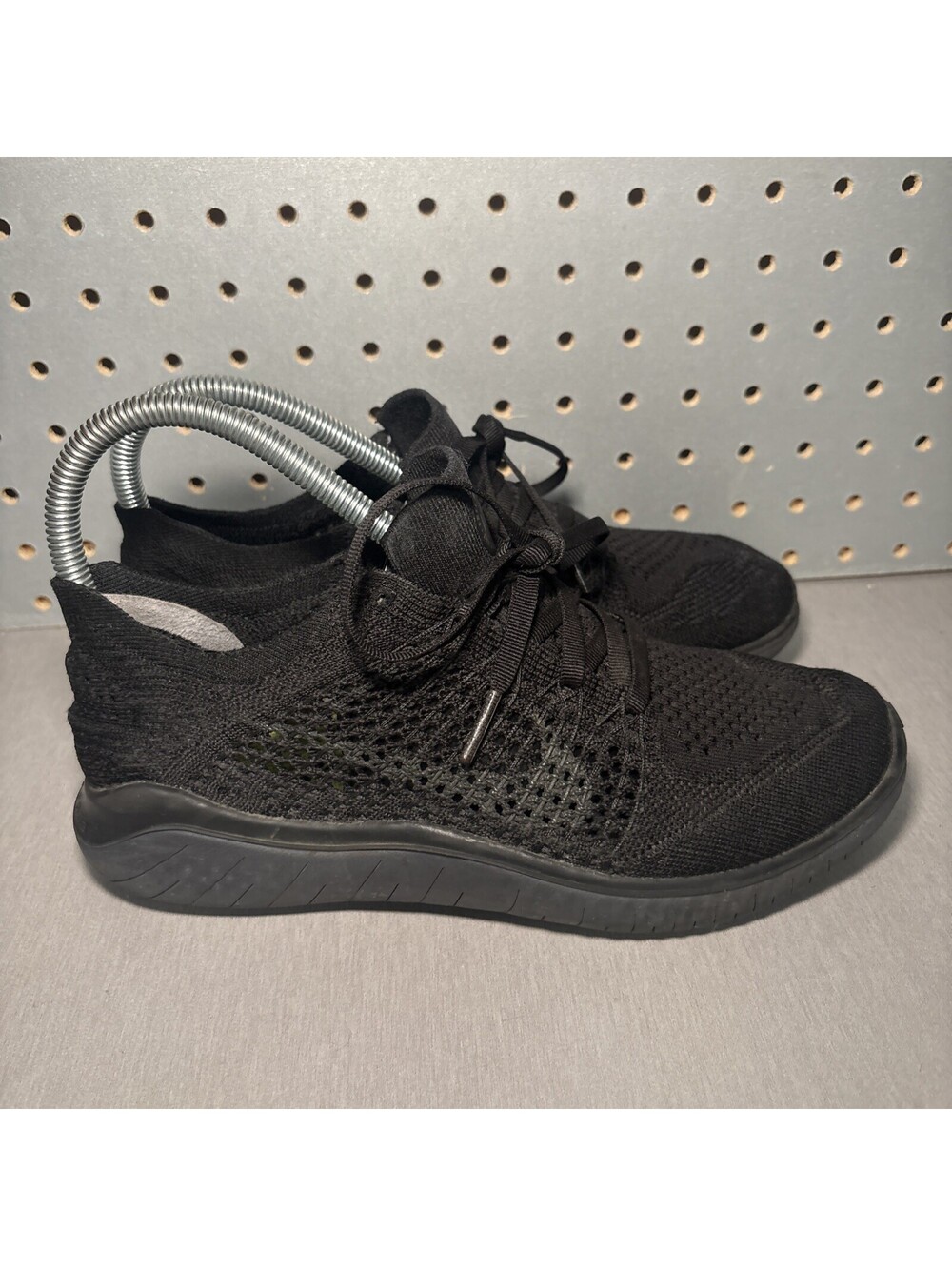 Nike Free RN Flyknit 2018 Shoes Womens 7 Triple Black Anthracite 942839-002 READ